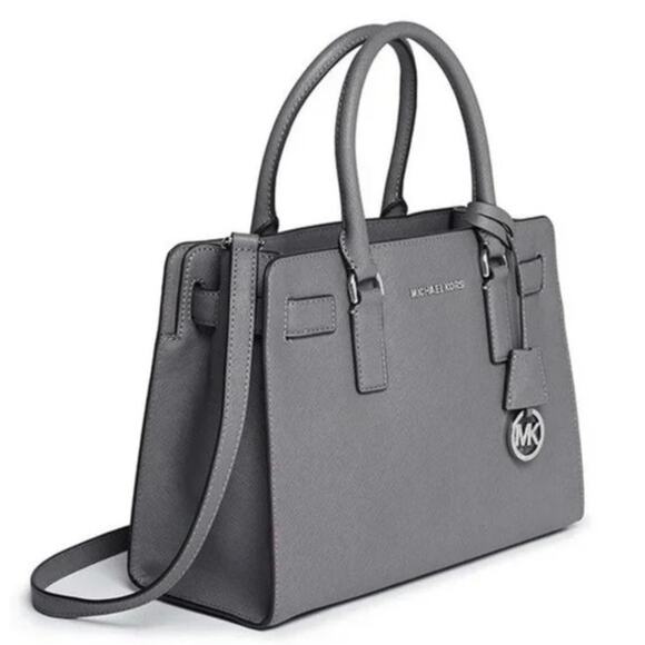 MICHAEL KORS Dillon Saffiano Leather Satchel EUC Crossbody Handbag Gray - Picture 1 of 11